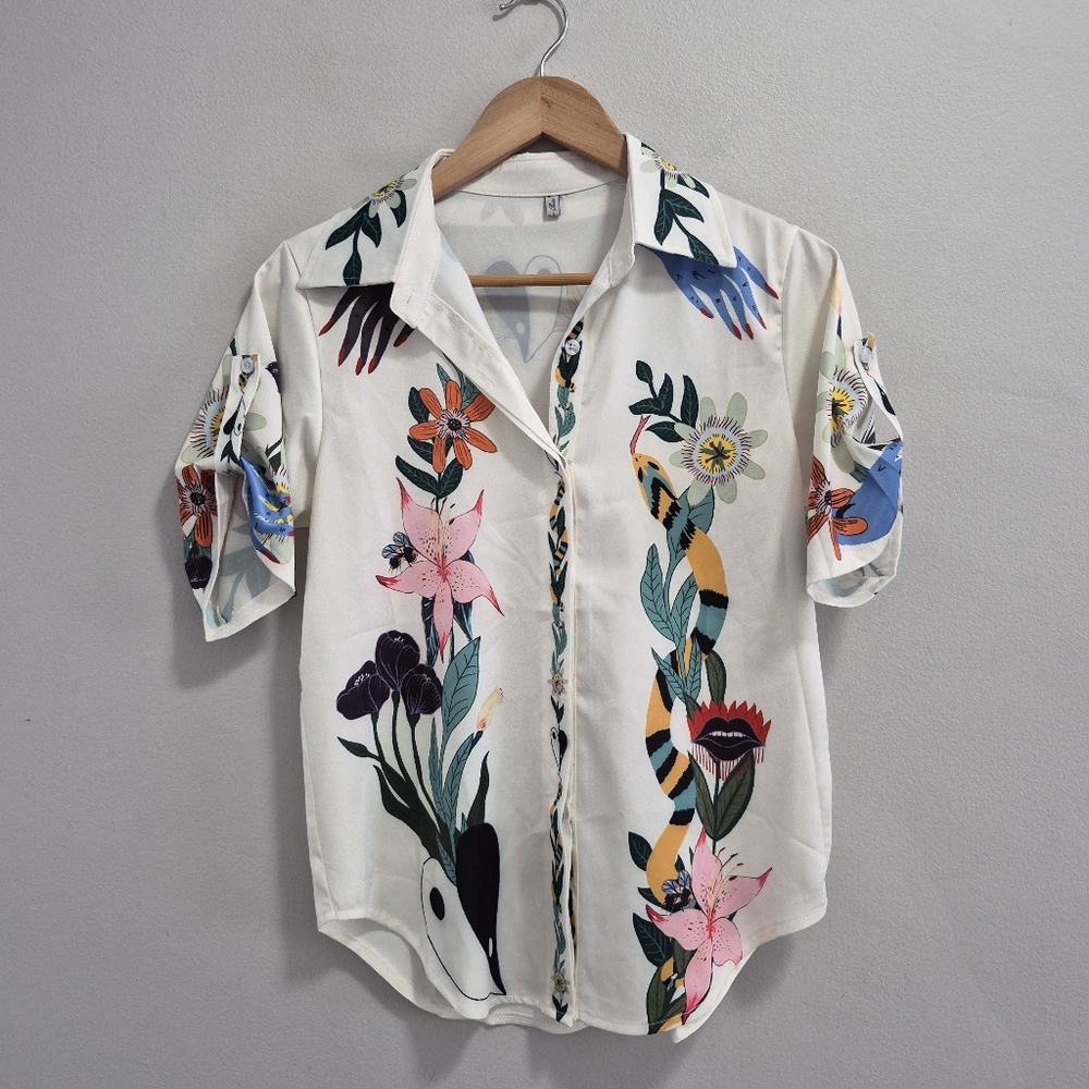 Like My Choice Snake Yin Yang Tropical Eclectic Hippie Top Size Small
